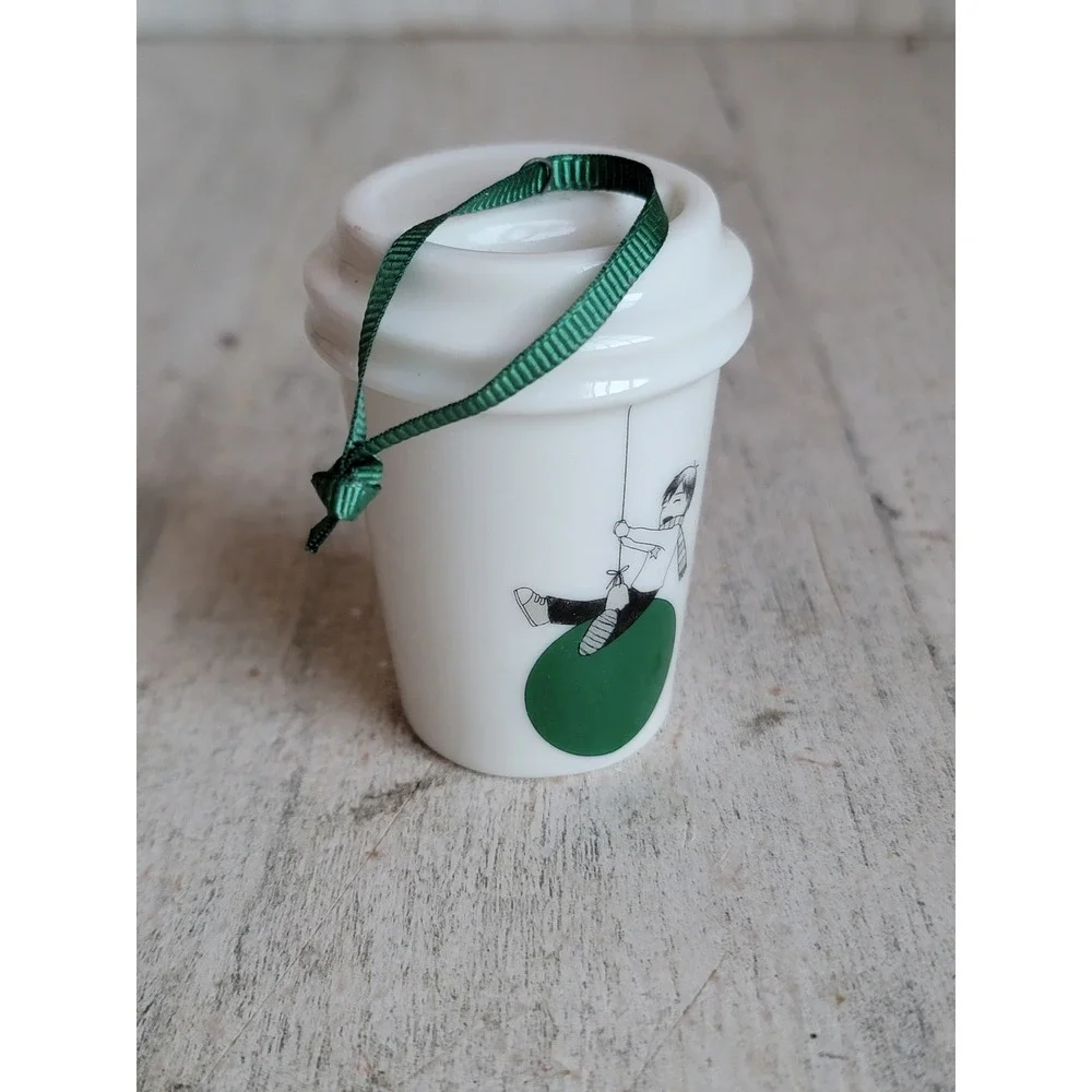 Starbucks miniature boy swinging on balloon cup ornament Xmas‎
